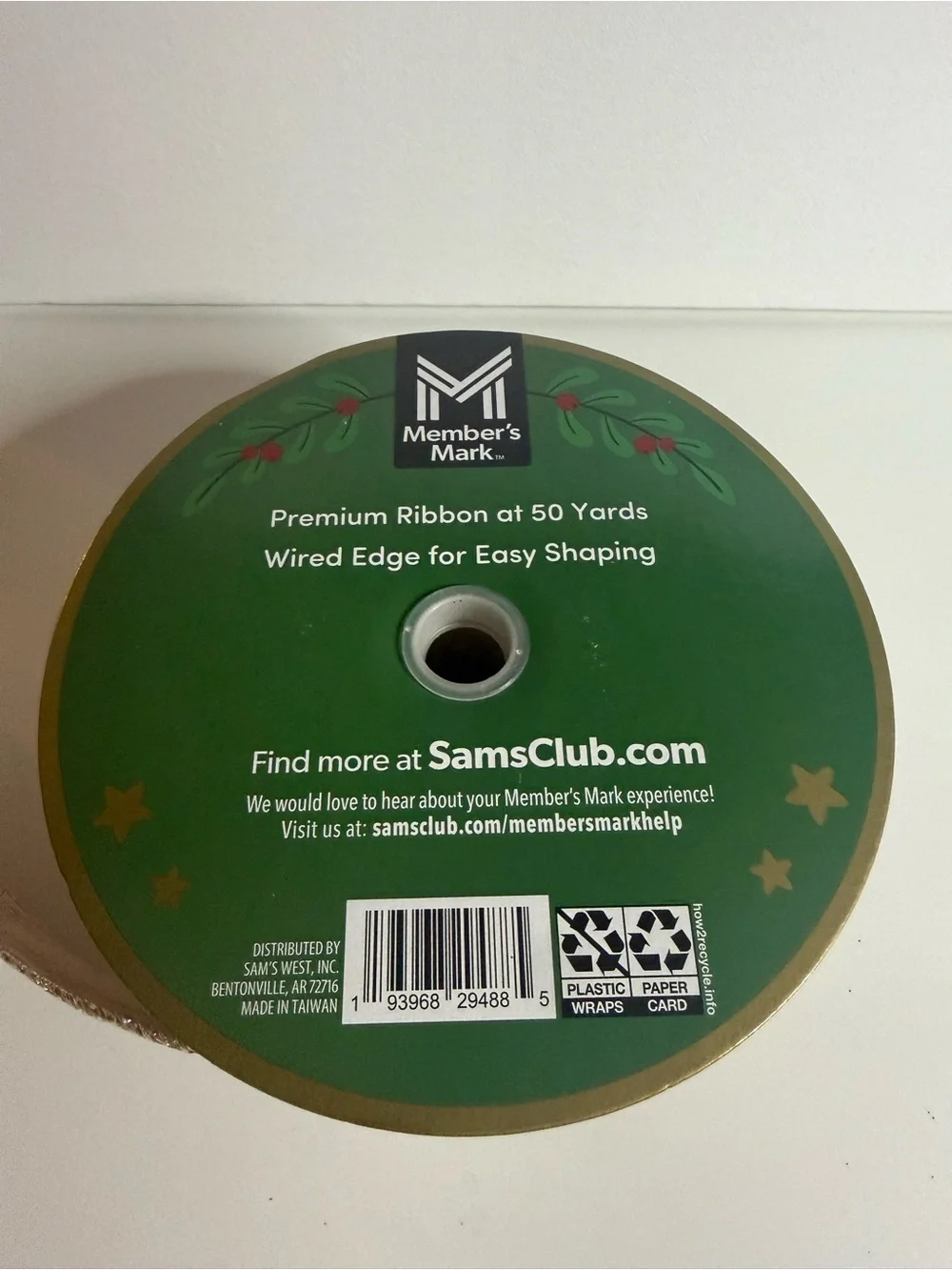 Member's Mark Premium Natural Beige Wired Edge Ribbon - Beige